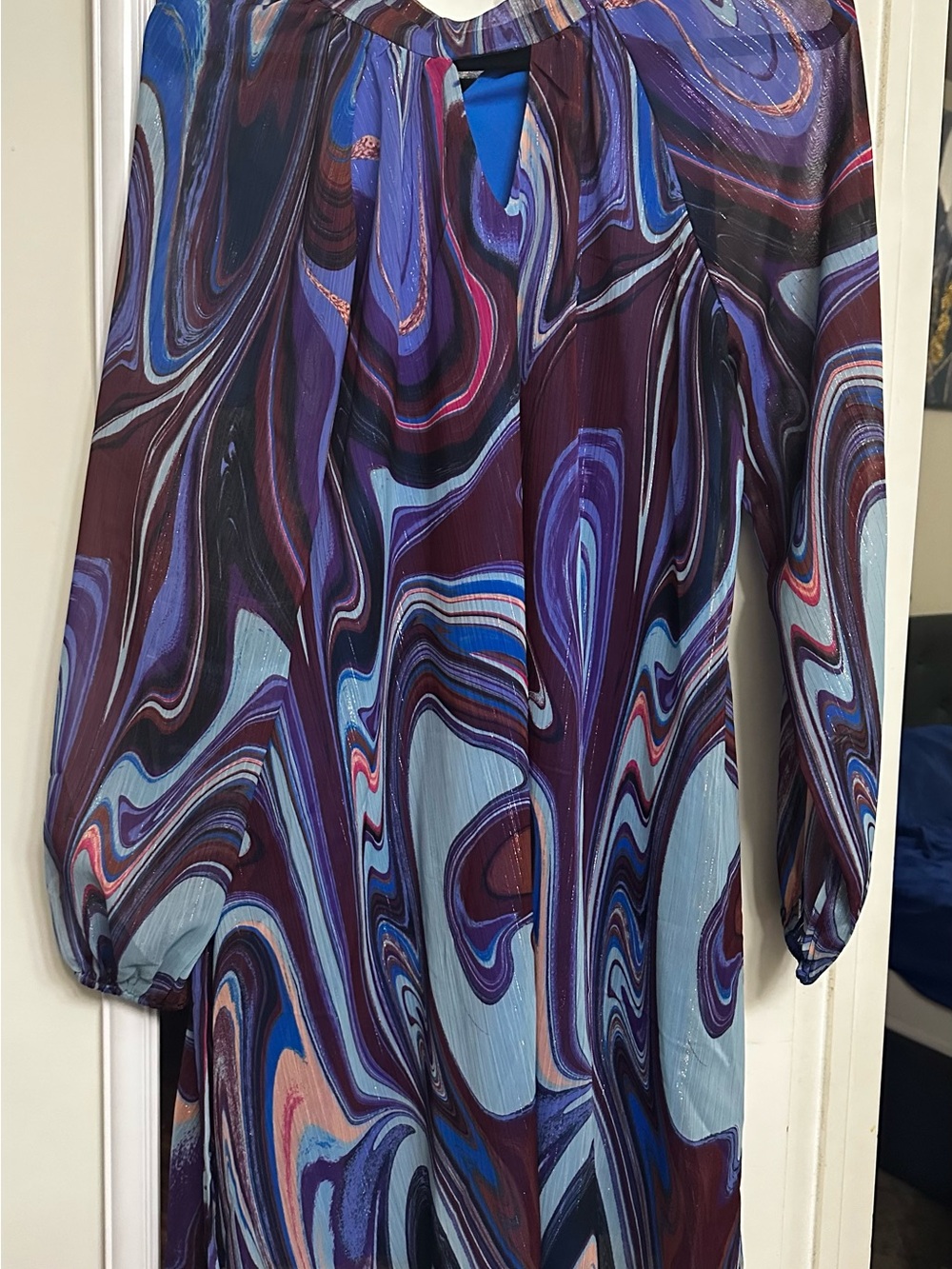 Women’s Long Sleeve Purple Swirl Print Midi Dress